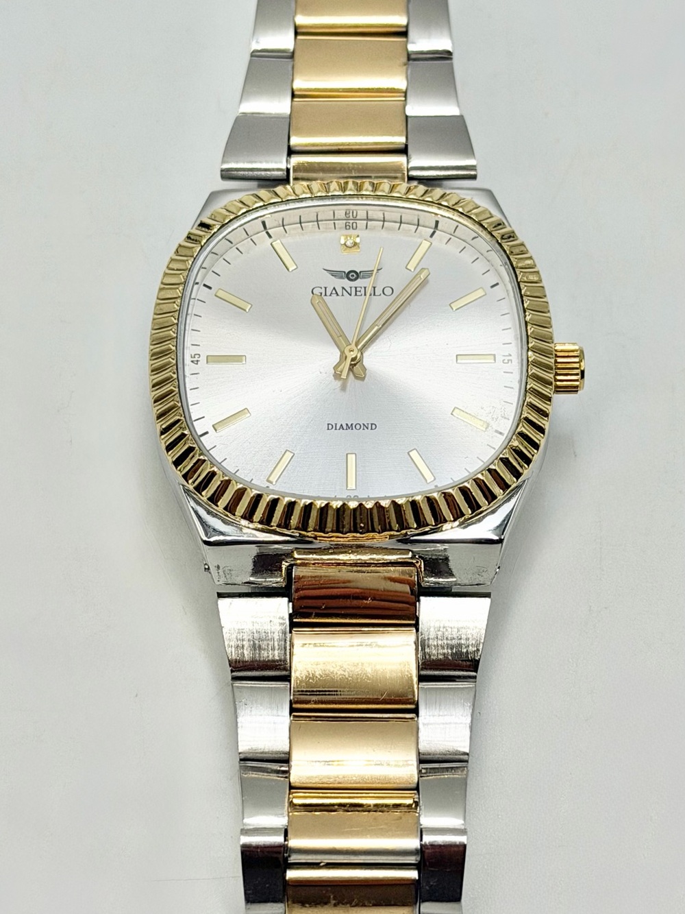 Gianello Two-Tone Men’s Square Watch - Gold & Silver Diamond